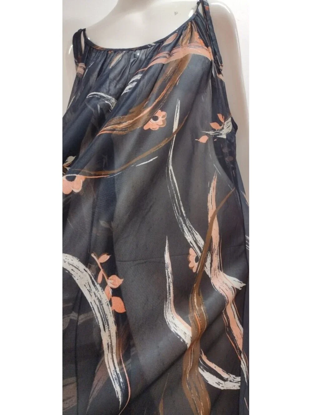 Vintage 1970s Maxi A-Line Swing Sheer Dress Size L/XL Black Sheer Nylon Pastels